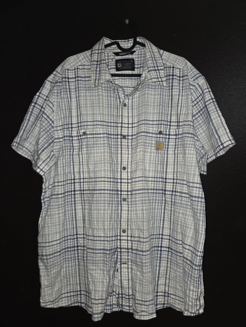 Carhartt Men’s Short Sleeve Plaid Button-Up Shirt - White & Blue